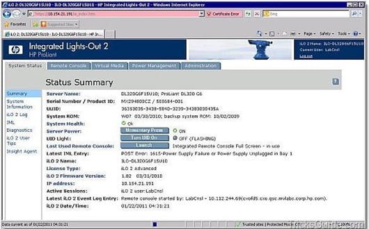 صفحه اصلی iLO سرور اچ پی - نحوه ریست سخت افزاری iLO